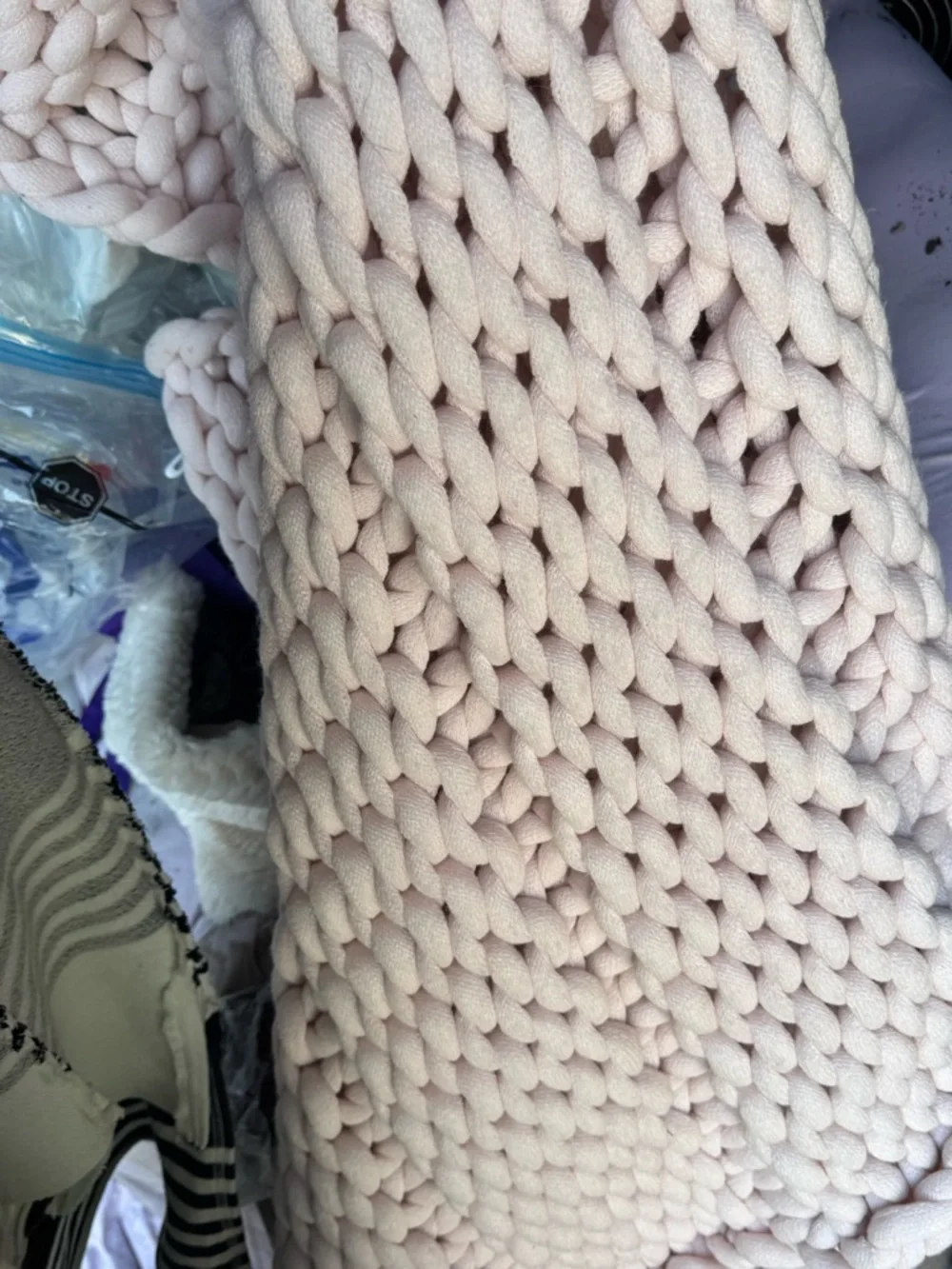 🎀 BRAND NEW Pottery Barn Teen Chunky Knit Throw Blanket - powdered blush